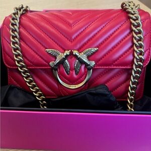 Pinko Vibrant Red Chevron Shoulder Bag